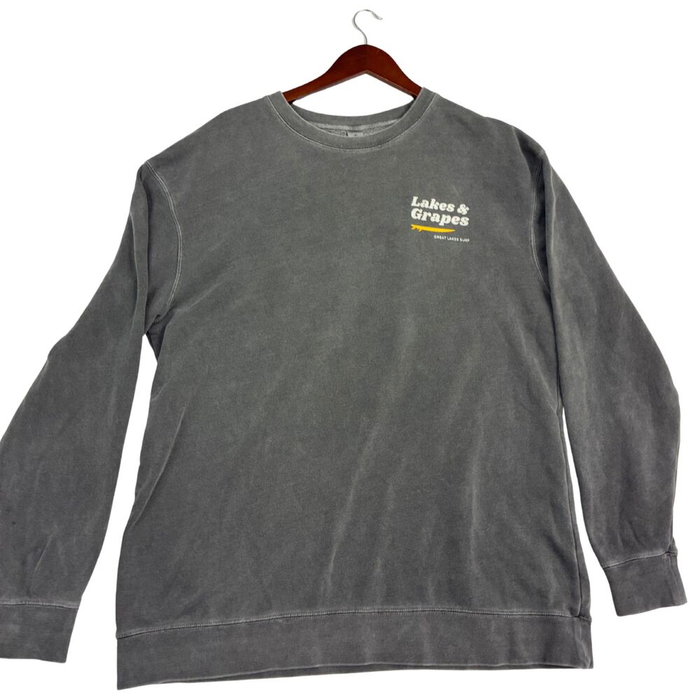 Lakes & Grapes Great Lakes Surf Crewneck Sweatshirt XL Gray Garment Dyed Graphic